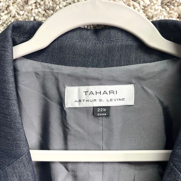 Tahari Blazer Women’s 22W Dark Wash Chambray Denim Blue Single Button NWT - Picture 4 of 5